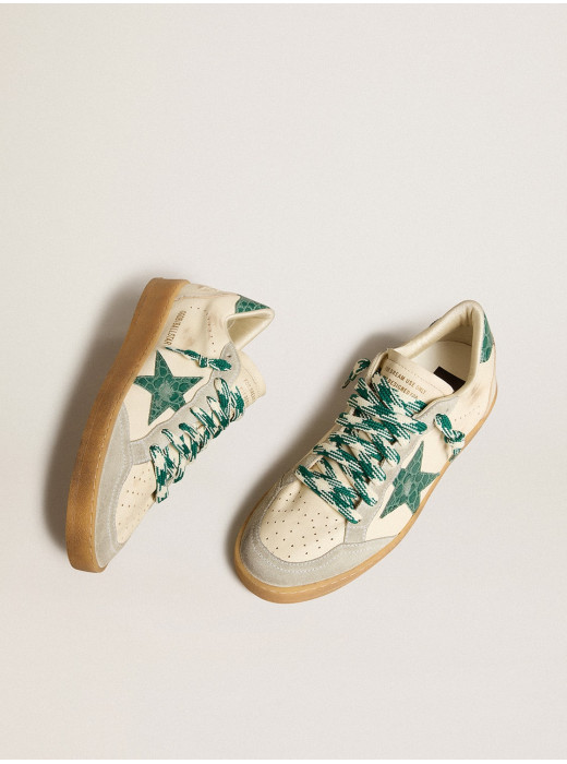 Ball Star LTD in nappa with green crocodile-print leather star