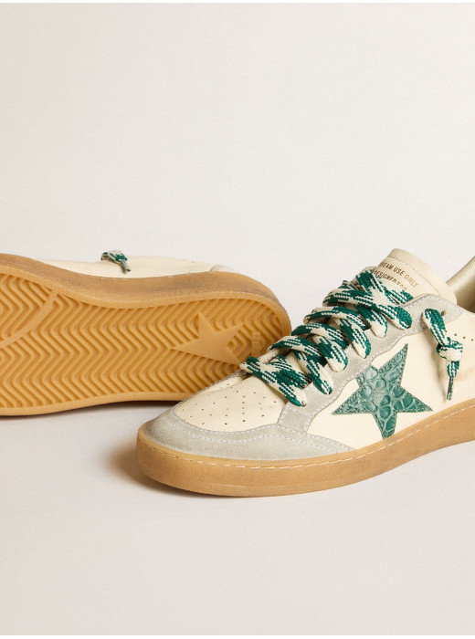 Ball Star LTD in nappa with green crocodile-print leather star