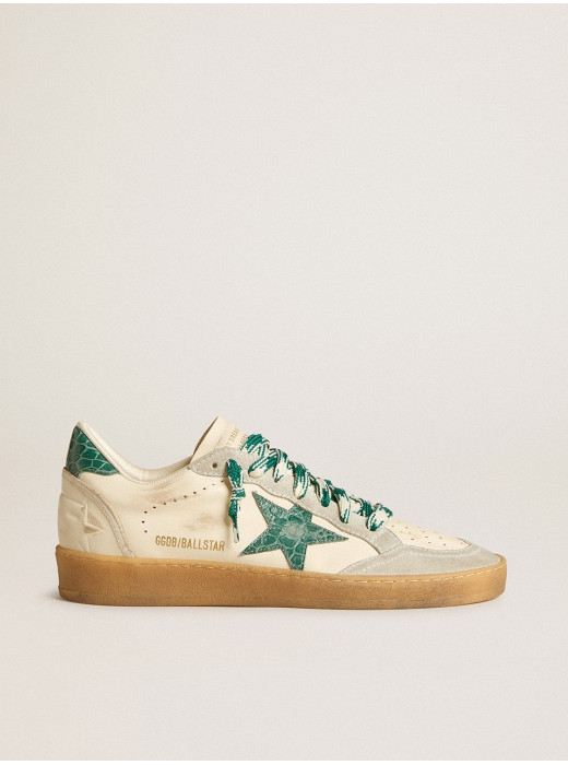 Ball Star LTD in nappa with green crocodile-print leather star