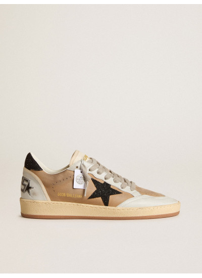 Ball Star in beige nubuck and nappa with black Swarovski crystal star Ball Star in beige nubuck and nappa with black Swarovski crystal star