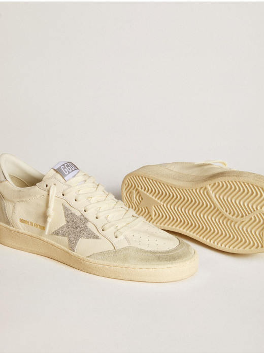 Ball Star with silver Swarovski micro-crystal star and metallic silver leather heel tab