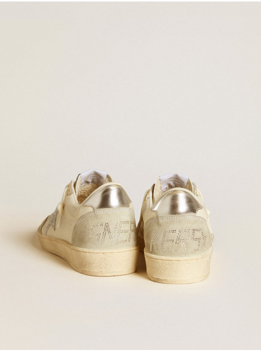 Ball Star with silver Swarovski micro-crystal star and metallic silver leather heel tab