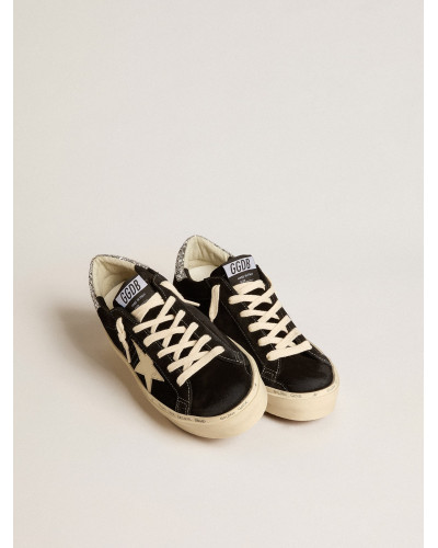 Hi Star in black leather with silver glitter heel tab