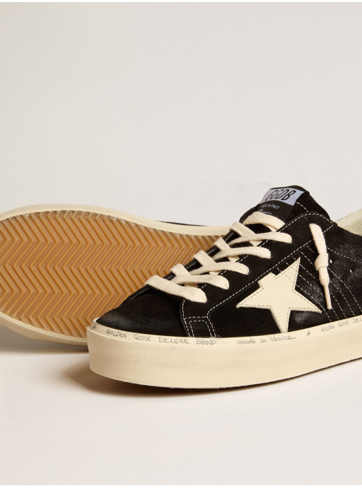 Hi Star in black leather with silver glitter heel tab