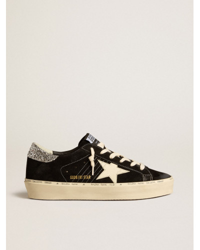 Hi Star in black leather with silver glitter heel tab