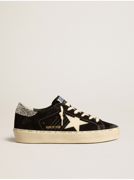 Hi Star in black leather with silver glitter heel tab