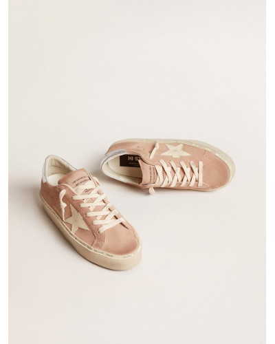 Hi Star in pink suede with cream star and silver leather heel tab