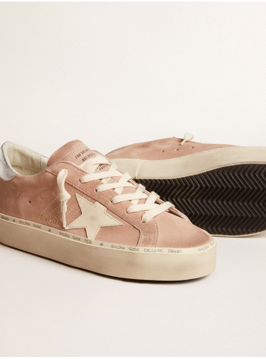 Hi Star in pink suede with cream star and silver leather heel tab