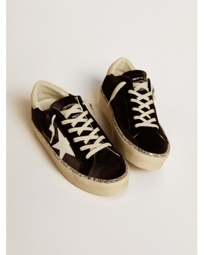 Hi Star in black velvet with white leather star and suede heel tab
