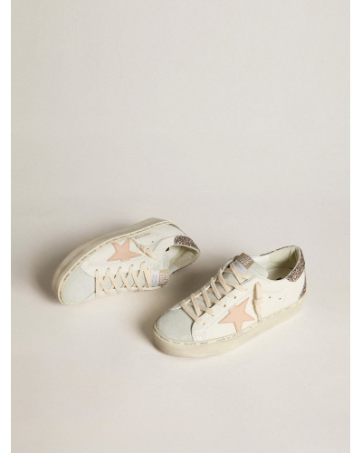 Hi Star in white nappa with pink leather star and glitter heel tab