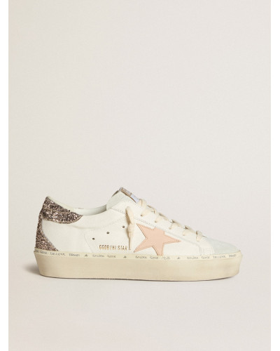 Hi Star in white nappa with pink leather star and glitter heel tab