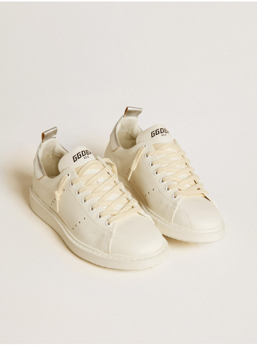 Starter LTD in white leather with silver metallic leather heel tab