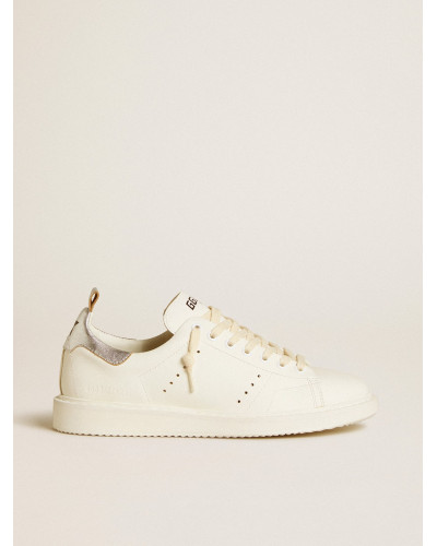 Starter LTD in white leather with silver metallic leather heel tab