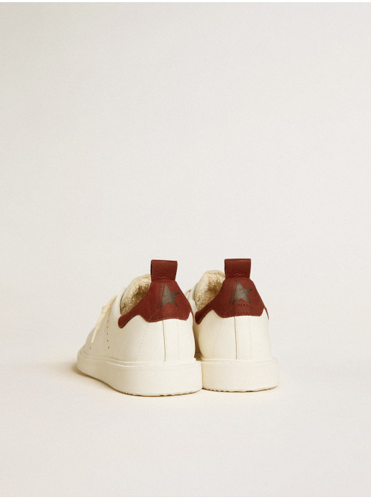 Starter in white leather with burgundy nubuck heel tab
