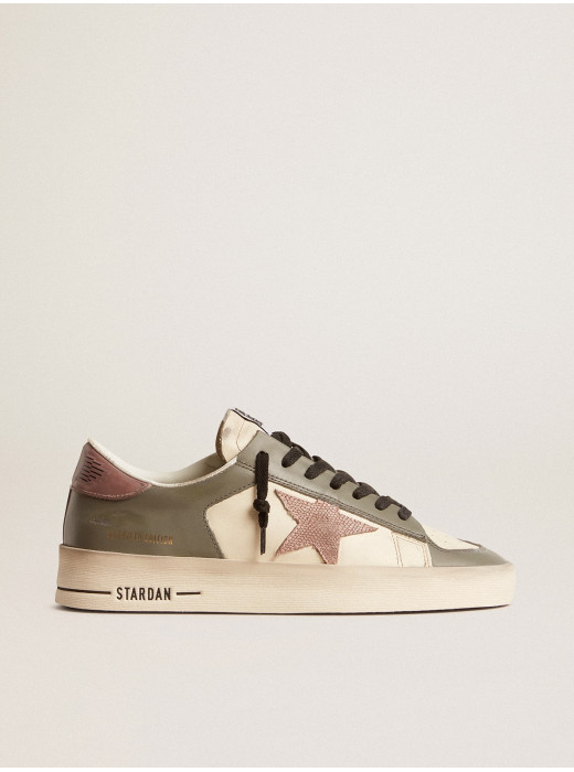 Stardan LTD in gray leather with a pink leather star and heel tab