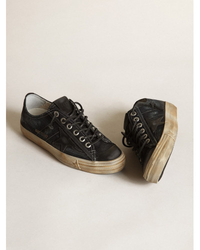 V-Star in midnight-blue denim with black leather star and toe