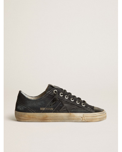 V-Star in midnight-blue denim with black leather star and toe
