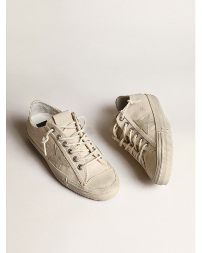 V-Star in light cream canvas with milk-white leather star