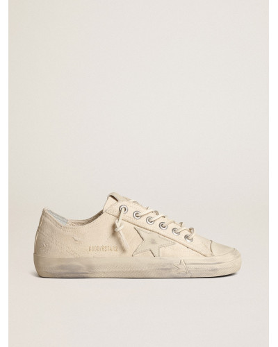 V-Star in light cream canvas with milk-white leather star