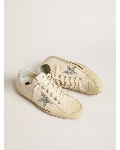 V-Star in beige canvas with a silver glitter star