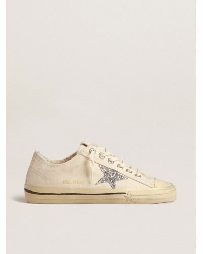 V-Star in beige canvas with a silver glitter star