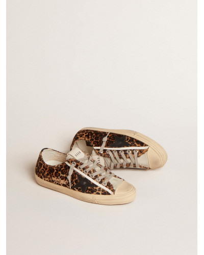 V-Star in leopard pony skin with black leather star and heel tab