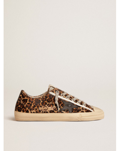 V-Star in leopard pony skin with black leather star and heel tab