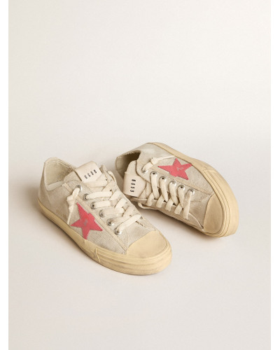 V-Star in light gray canvas with a red leather star