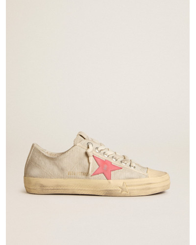 V-Star in light gray canvas with a red leather star