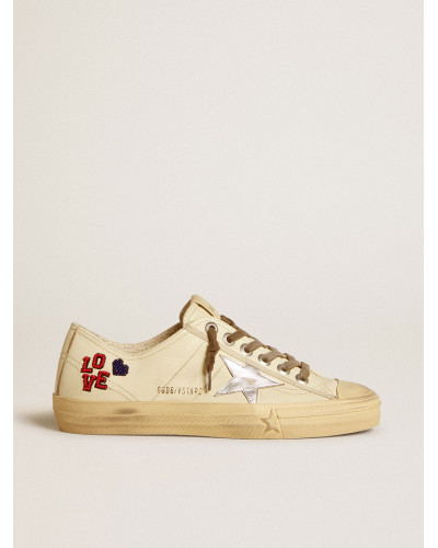 V-Star in ecru nappa with silver nappa star and beaded embroidery