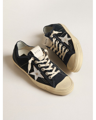V-Star in navy-blue canvas with a silver laminated leather star