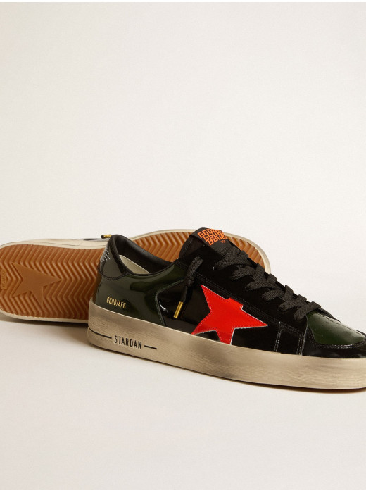 Stardan LAB in black and green patent leather with orange star