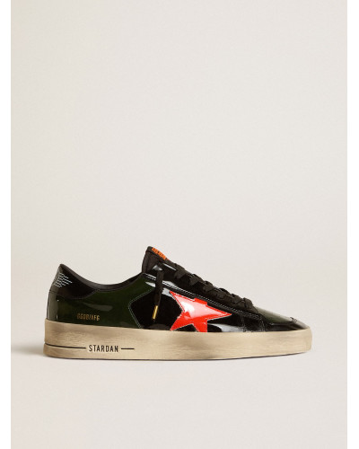 Stardan LAB in black and green patent leather with orange star