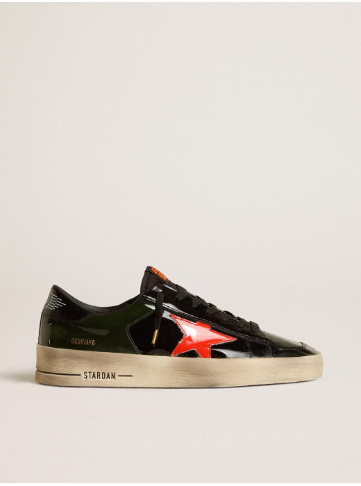 Stardan LAB in black and green patent leather with orange star