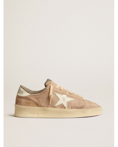 Stardan in old rose suede with white leather star and heel tab