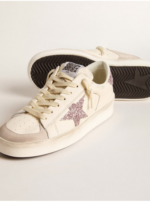 Stardan in nappa and suede with pink glitter star and heel tab