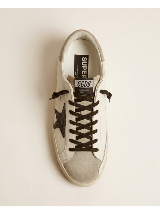 Mens Super-Star Sneakers in Leather With Brown Python-Print Heel Tab