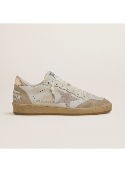 Ball Star Sneakers in White Leather With Rose Gold Heel Tab
