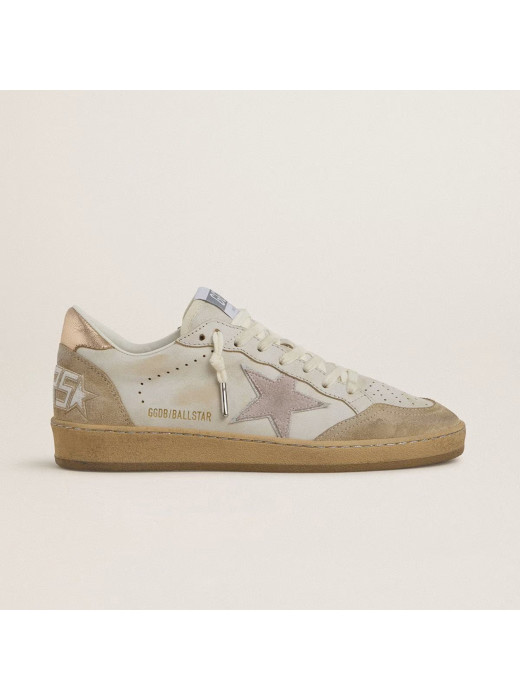 Ball Star Sneakers in White Leather With Rose Gold Heel Tab