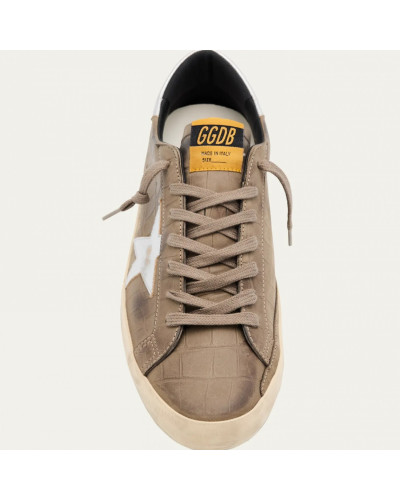 Mens Super-Star Sneakers in Brown Croco-Effect Leather