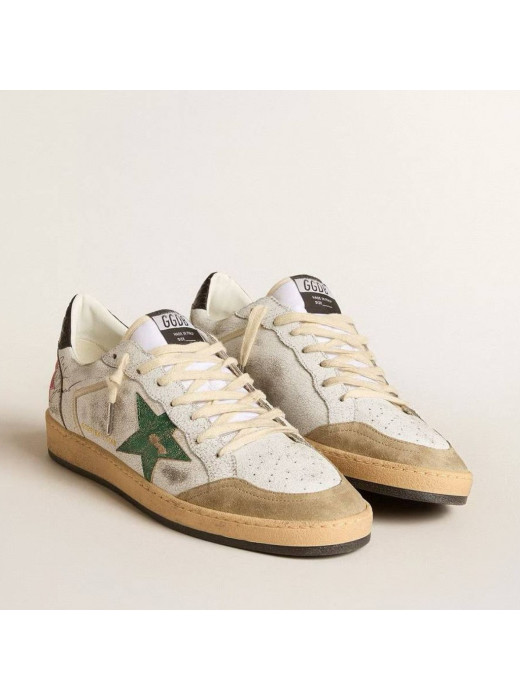 Mens Ball Star in White Leather With Green Star and Black Heel Tab