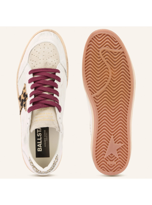 Ball Star in White Leather with Leopard Star and Glitter Heel Tab