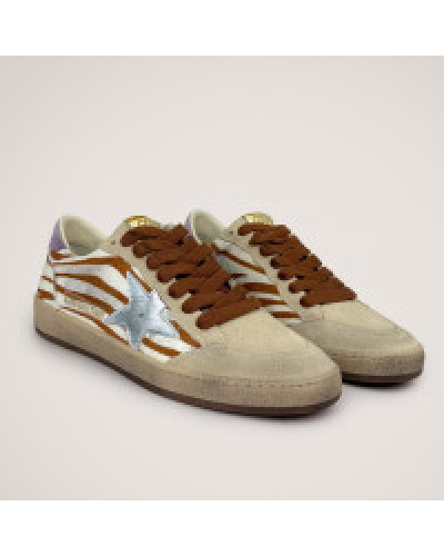 Ball Star Sneakers in Zebra-Print Leather With Lilac Heel Tab