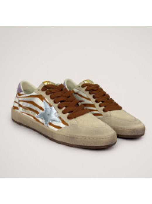 Ball Star Sneakers in Zebra-Print Leather With Lilac Heel Tab