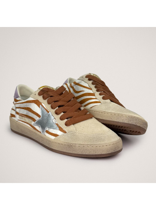 Ball Star Sneakers in Zebra-Print Leather With Lilac Heel Tab