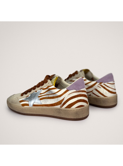 Ball Star Sneakers in Zebra-Print Leather With Lilac Heel Tab