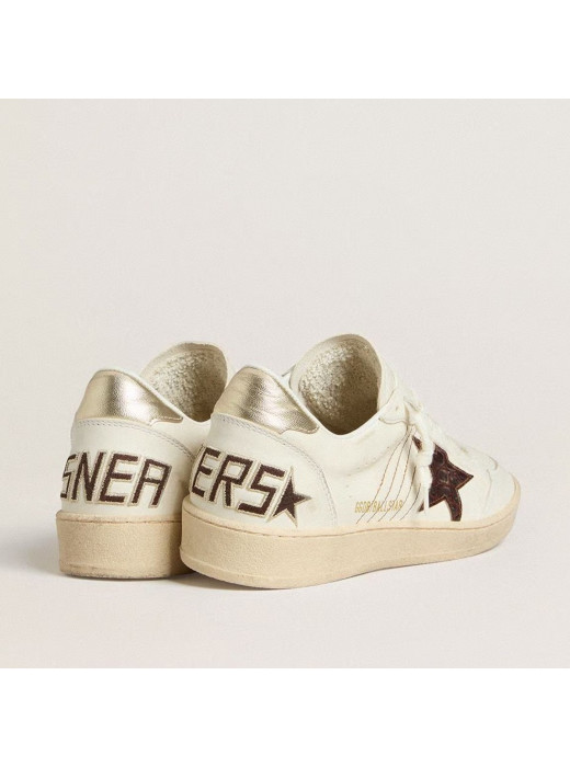 Ball Star Sneakers in White Leather With Crocodile-Effect Star and Gold Heel Tab