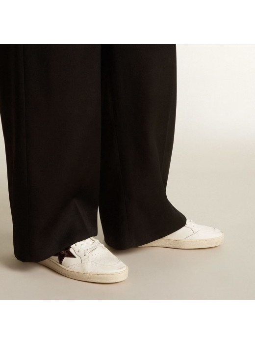 Ball Star Sneakers in White Leather With Crocodile-Effect Star and Gold Heel Tab