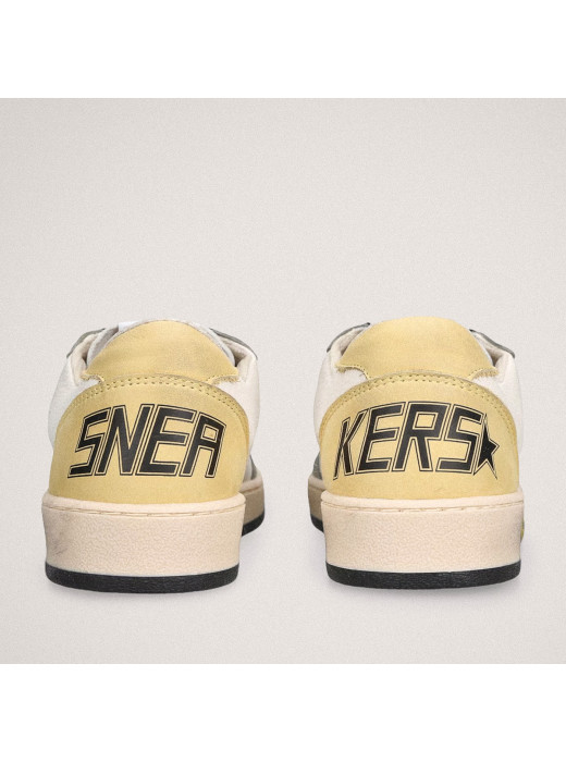 Mens Ball Star Sneakers in Black Leather With Yellow Star and Yellow Heel Tab