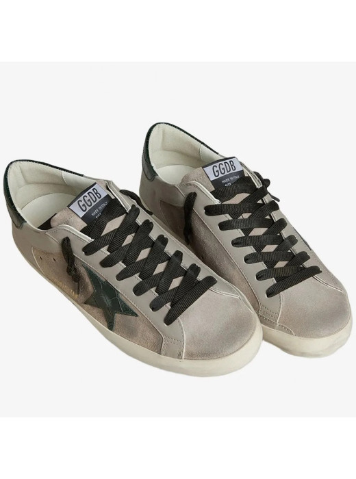 Mens Super-Star in Beige Suede with Green Croc-Print Leather Star and Heel Tab